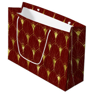 Elegantes Shiny Gold Art Deco Muster auf dunkelrot Große Geschenktüte
