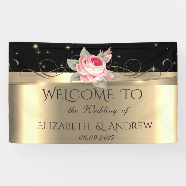 Elegantes Shiny Gold Rose Wedding Banner (Horizontal)