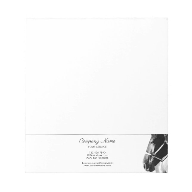 Elegantes Side Horse Head BW Personalisiert Busine Notizblock (Vorderseite)