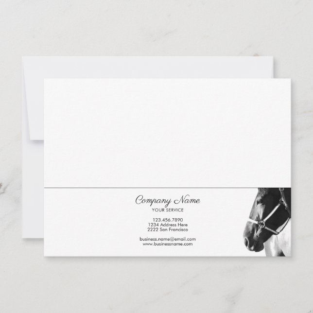 Elegantes Side Horse Head BW Personalisiert Statio Mitteilungskarte (Vorderseite)