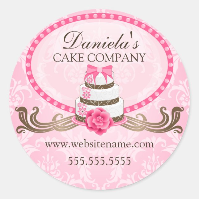 Elegantes Siegel für die Bäckerei "Cake and Damask Runder Aufkleber (Vorderseite)