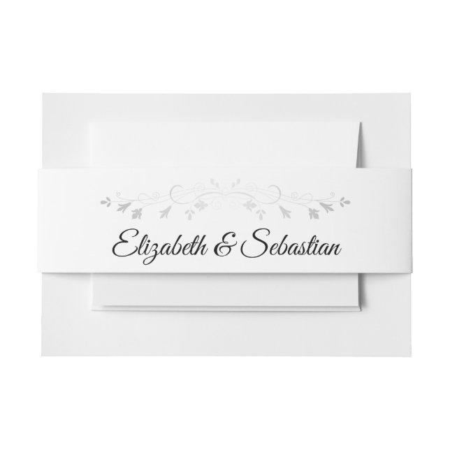 Elegantes Silber Blühend auf White Wedding Einladungsbanderole (Vorderseite Beispiel)