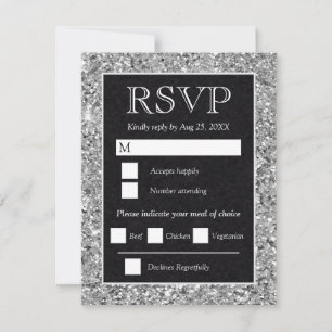 Elegantes Silber-Glitter-Schwarzes Hochzeitsfest RSVP Karte