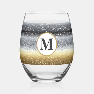 Elegantes silber-goldenes personalisiertes Monogra Weinglas Ohne Stiel