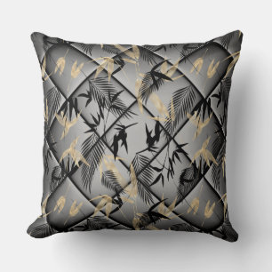 Elegantes Silber-Grau-Schwarz-Gold Palmen Bambus Kissen
