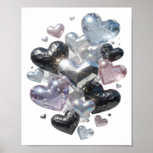 Elegantes Silber HEARTS AND DIAMONDS Text Design Poster