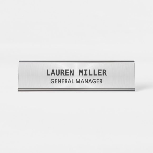 Elegantes Silber individuell anpassbar Schreibtischnamensplakette (Vorderseite )