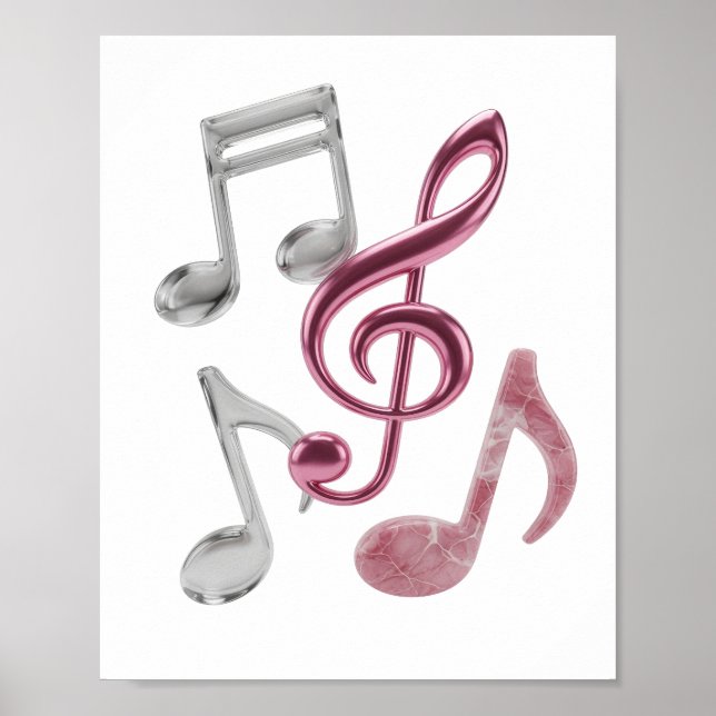 Elegantes Silber MUSIC NOTES fettes Design Poster (Vorne)