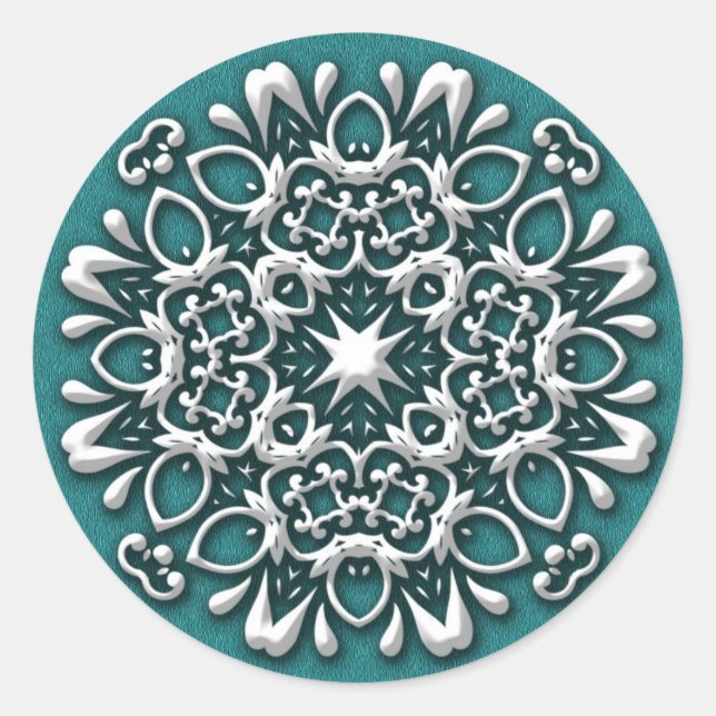 Elegantes Silber und Aquamariner Weihnachtsaufkleb Runder Aufkleber (Vorderseite)