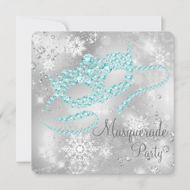 Elegantes Silber und Aquamarines Blue Masquerade P Einladung (Vorderseite)
