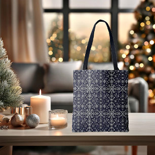 Elegantes Silber- und Blau-Schneeflockenmuster Tasche