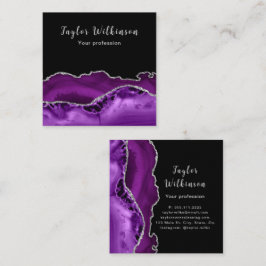 Elegantes Silber und dunkles Lila Agate Quadratische Visitenkarte