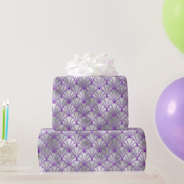 Elegantes Silber und Lila Art Deco Geschenkpapier (Partygeschenke)