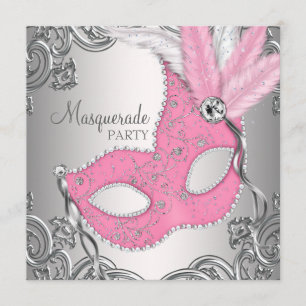 Elegantes Silber und rosa Maskerade-Party Einladung
