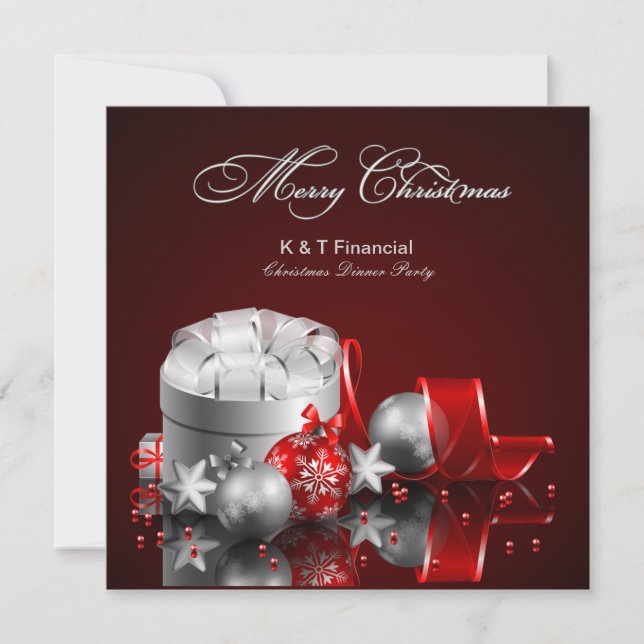 Elegantes Silber- und Rotes Weihnachtsfest-Party Einladung (Vorderseite)