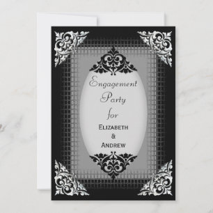 Elegantes Silber und schwarzes Verlobungs-Party Einladung