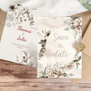 Elegantes Silber & Weiß Blumen Save The Date