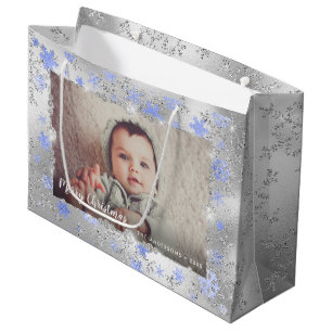 Elegantes, silberblaues Schneeflocken-Foto Große Geschenktüte