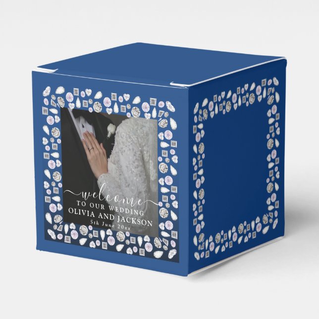 Elegantes Silberes blaues Herz Diamant Glitzer Hoc Geschenkschachtel (Vorderseite)