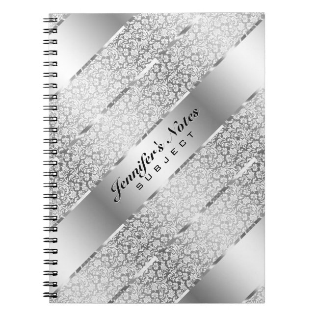 Elegantes Silbergraues Metallisches Streifen 2 Mon Notizblock (Vorderseite)