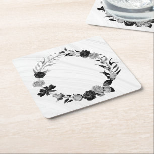 elegantes silbergraues und schwarzes Blumenmuster Rechteckiger Pappuntersetzer