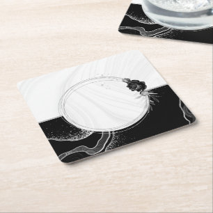 elegantes silbergraues und schwarzes Blumenmuster Rechteckiger Pappuntersetzer