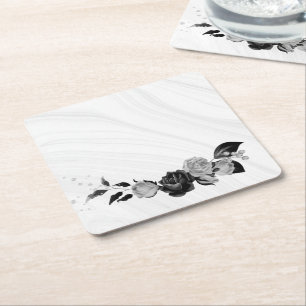 elegantes silbergraues und schwarzes Blumenmuster Rechteckiger Pappuntersetzer
