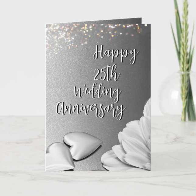 Elegantes Silberherz 25. Hochzeitstag Karte (Vorderseite)