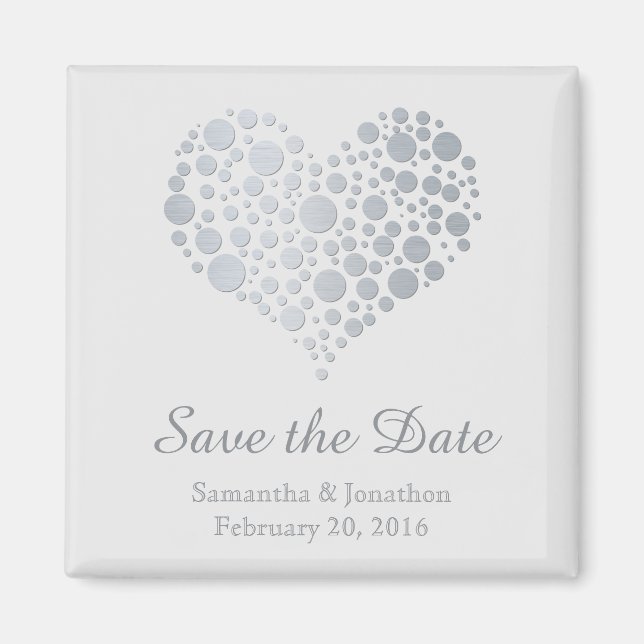 Elegantes Silberherz auf leicht grau Save the Date Magnet (Vorne)