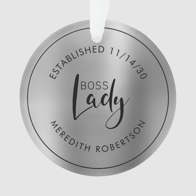 Elegantes silbermetallisches Boss Lady etabliertes Ornament (Vorderseite)