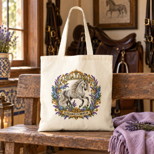 Elegantes silbernes andalusisches Pferd Lavendel B Tragetasche