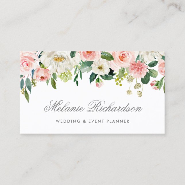 Elegantes silbernes Aquarell-Rosa erröten weißes Visitenkarte (Vorderseite)