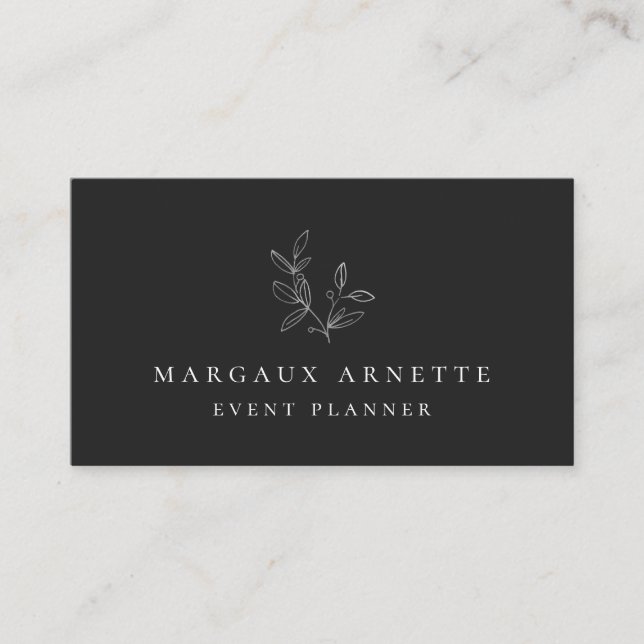 Elegantes silbernes botanisches Logo-Schwarzes Visitenkarte (Vorderseite)