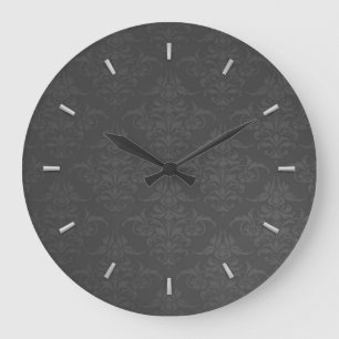 Elegantes silbernes Damast-Muster Große Wanduhr
