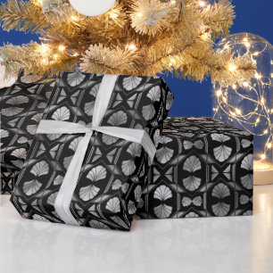 Elegantes silbernes Fächergitter im Art Deco Muste Geschenkpapier
