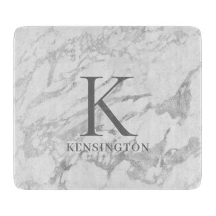 Elegantes silbernes Folien-Marmor-Monogramm Schneidebrett