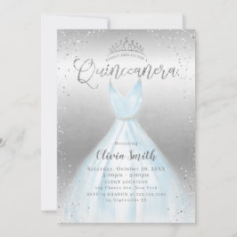 Elegantes silbernes Glitzer blaues Kleid Quinceañe Einladung