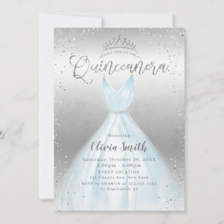 Elegantes silbernes Glitzer blaues Kleid Quinceañe Einladung