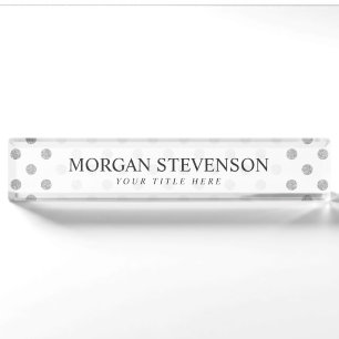 Elegantes silbernes Glitzer-Polka-Punkt-Muster Namensplakette