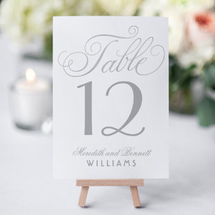 Elegantes silbernes Kalligrafie-Schriftmonogramm Tischnummer