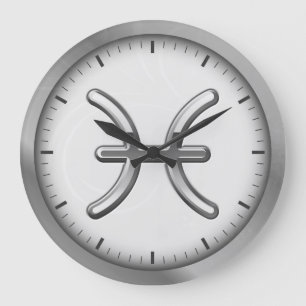 Elegantes silbernes Luxusfisch-Tierkreis-Symbol   Große Wanduhr