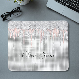 Elegantes silbernes Monogramm mit tropfendem Glitt Mousepad