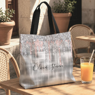 Elegantes silbernes Monogramm mit tropfendem Glitt Tasche
