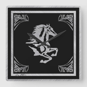ELEGANTES SILBERNES PFERDESILHOUETTE QUADRATISCHE WANDUHR