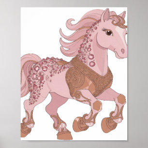 Elegantes Silbernes PINK Juwelen Pferd Grafikdesig Poster