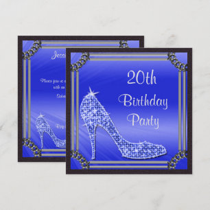 Elegantes silbernes Stiletto mit blauem Rahmen zum Einladung