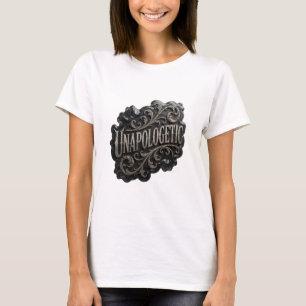 Elegantes Silbernes UNAPOLOGETIC Statement T-Shirt