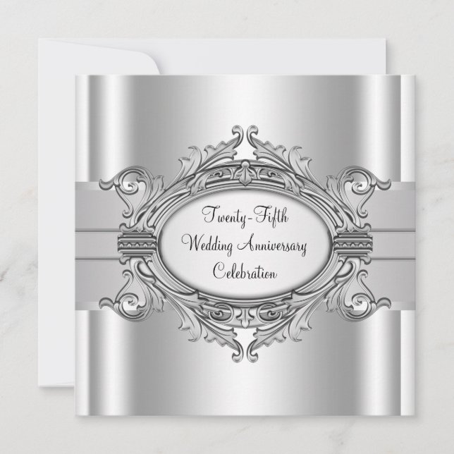 Elegantes Silver 25. Hochzeitstag Party Einladung (Vorderseite)