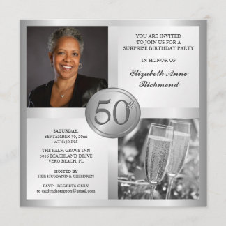 Elegantes Silver 50. Geburtstag Foto Einladungen