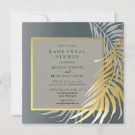 Elegantes Silver and Gold Tropical Probe Dinner Einladung